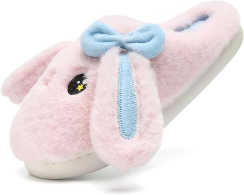 Bunny Slippers for Women and Men, Cute Animal Bow Fuzzy Fluffy Comfy Plush Cartoon Woman Funny Rabbit Pillow Cloud Home Bedroom House Slipper for Womens Indoor Shoes, Pink in Saudi Arabia
