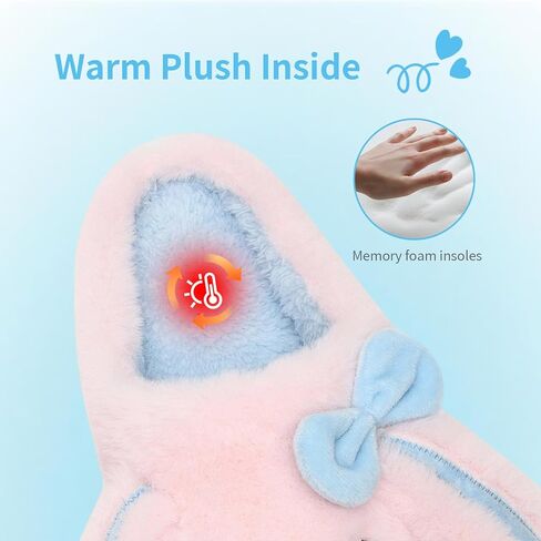 Bunny Slippers for Women and Men, Cute Animal Bow Fuzzy Fluffy Comfy Plush Cartoon Woman Funny Rabbit Pillow Cloud Home Bedroom House Slipper for Womens Indoor Shoes, Pink in Saudi Arabia