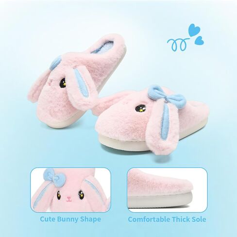 Bunny Slippers for Women and Men, Cute Animal Bow Fuzzy Fluffy Comfy Plush Cartoon Woman Funny Rabbit Pillow Cloud Home Bedroom House Slipper for Womens Indoor Shoes, Pink in Saudi Arabia