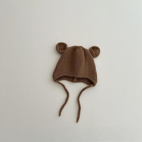 Soft and Warm Knitted Hats for Boys and Girls, Cute Bear Ears, Casual and Comfortable, with a Chin tie. Coffee Brown in Saudi Arabia