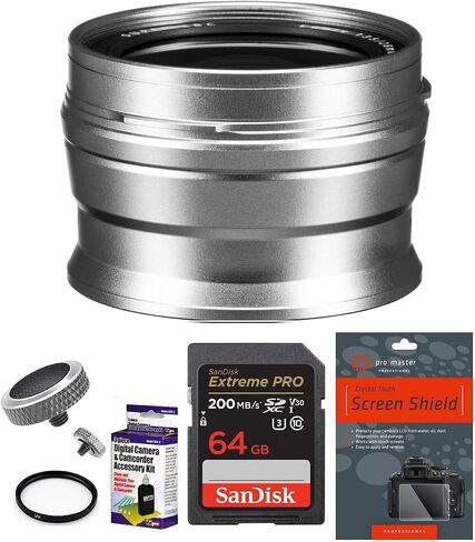FUJIFILM WCL-X100 II Wide Conversion Lens Bundle, Includes: SanDisk 64GB Extreme PRO SDXC Memory Card, UV Protection Filter and More (6 Items) (Silver) in Saudi Arabia