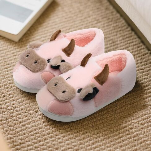 Cow Slippers for Women & Men - Plush Soft Non-Slip Cute Cows House Slipper, Winter Warm Fuzzy Shoes with Comfort Memory Foam, Pink in Saudi Arabia