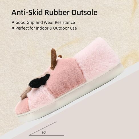 Cow Slippers for Women & Men - Plush Soft Non-Slip Cute Cows House Slipper, Winter Warm Fuzzy Shoes with Comfort Memory Foam, Pink in Saudi Arabia