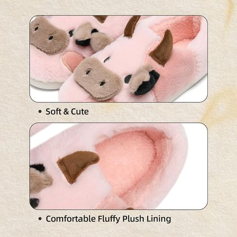 Cow Slippers for Women & Men - Plush Soft Non-Slip Cute Cows House Slipper, Winter Warm Fuzzy Shoes with Comfort Memory Foam, Pink in Saudi Arabia