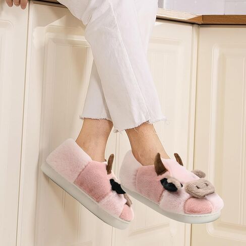 Cow Slippers for Women & Men - Plush Soft Non-Slip Cute Cows House Slipper, Winter Warm Fuzzy Shoes with Comfort Memory Foam, Pink in Saudi Arabia
