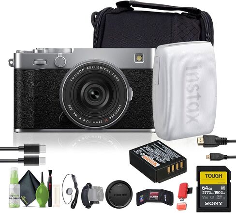كاميرا FUJIFILM X-E5 الرقمية بدون مرآة مع عدسة XF 23 مم f/2.8 (فضية) مع طابعة Fuji INSTAX Mini Link 3 للهواتف الذكية - أبيض + بطاقة ذاكرة UHS-II SDXC سعة 64 جيجابايت + كابل Micro HDMI + المزيد in Saudi Arabia