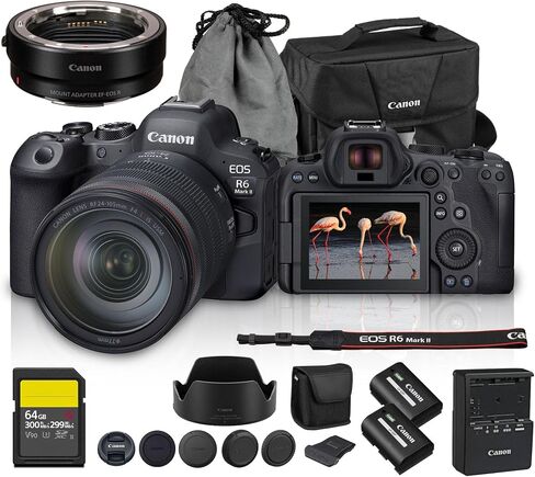 Canon EOS R6 Mark II Mirrorless Camera Kit with RF 24-105mm f/4 Lens | 24.2MP Full-Frame, 4K 60fps, Vlogging & Professional Photography (5666C011) + Adapter EF-EOS R + LP-E6P Battery + 64GB Card + Bag in Saudi Arabia