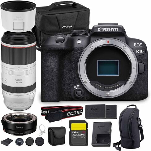 Canon EOS R10 Mirrorless Camera 24.2MP APS-C Sensor 4K Video Dual Pixel AF Compact Lightweight Vlogging Travel Camera (5331C002) + Canon RF 75-300mm Lens + Adapter EF-EOS R + 64GB Card + More in Saudi Arabia