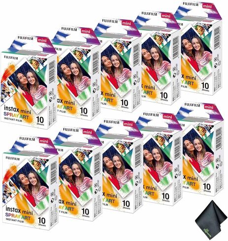 حزمة فيلم FUJIFILM INSTAX MINI Spray Art الفوري (100 صورة) مع قطعة قماش للتنظيف من الألياف الدقيقة in Saudi Arabia