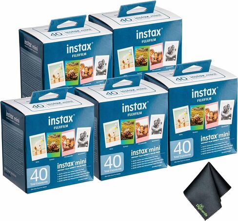 حزمة قيمة متنوعة من الأفلام الفورية FUJIFILM INSTAX MINI (40x5 تعريضات) مع قطعة قماش للتنظيف من الألياف الدقيقة in Saudi Arabia