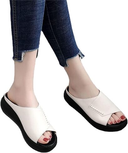 Women's Fish Mouth Platform Slippers Summer Ladies Slip on Round Toe Open Toe Mules Sandals Comfortable Orthotic Anti Slip Beach Flat Shoes in Saudi Arabia