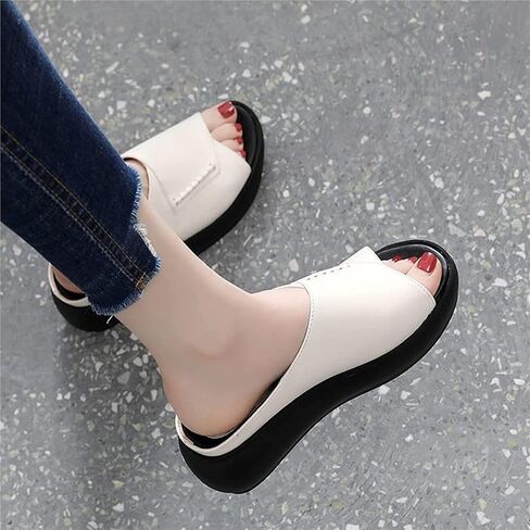 Women's Fish Mouth Platform Slippers Summer Ladies Slip on Round Toe Open Toe Mules Sandals Comfortable Orthotic Anti Slip Beach Flat Shoes in Saudi Arabia