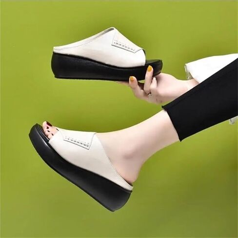 Women's Fish Mouth Platform Slippers Summer Ladies Slip on Round Toe Open Toe Mules Sandals Comfortable Orthotic Anti Slip Beach Flat Shoes in Saudi Arabia