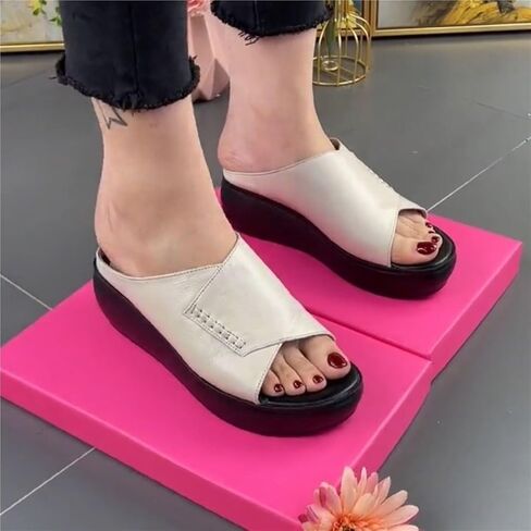 Women's Fish Mouth Platform Slippers Summer Ladies Slip on Round Toe Open Toe Mules Sandals Comfortable Orthotic Anti Slip Beach Flat Shoes in Saudi Arabia