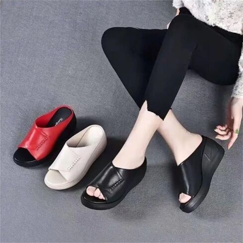 Women's Fish Mouth Platform Slippers Summer Ladies Slip on Round Toe Open Toe Mules Sandals Comfortable Orthotic Anti Slip Beach Flat Shoes in Saudi Arabia
