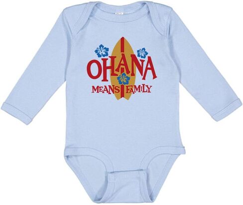Surfboard Ohana Means Family Long Sleeve Baby Infant Bodysuit in Saudi Arabia