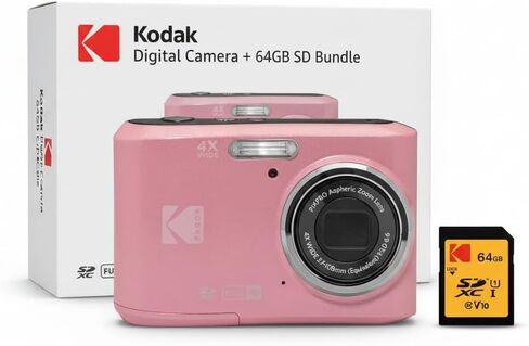كاميرا Kodak PIXPRO FZ45 Friendly Zoom 16MP 1080p Full HD الرقمية (وردي باستيل) حزمة مع بطاقة الذاكرة (عنصران) in Saudi Arabia