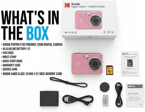 كاميرا Kodak PIXPRO FZ45 Friendly Zoom 16MP 1080p Full HD الرقمية (وردي باستيل) حزمة مع بطاقة الذاكرة (عنصران) in Saudi Arabia