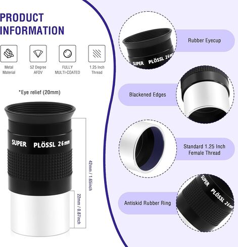 Astromania 1.25" 26mm Super Plossl Telescope Eyepiece - Bundle with - 2X Barlow Lens Upgraded 1.25 inch in Saudi Arabia