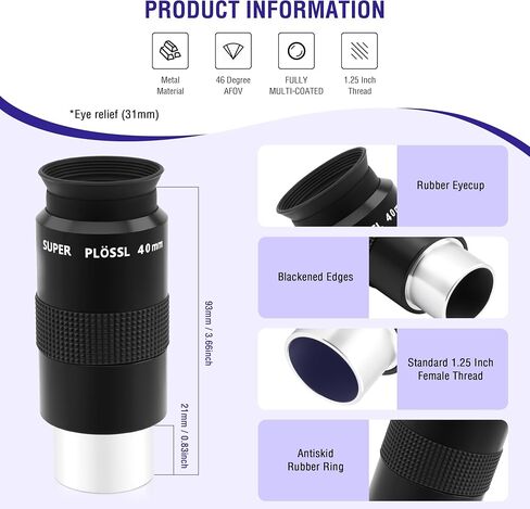 Astromania 1.25" 40mm Super Plossl Telescope Eyepiece - Bundle with - Moon Filter 1.25 inch ND96-0.9 in Saudi Arabia
