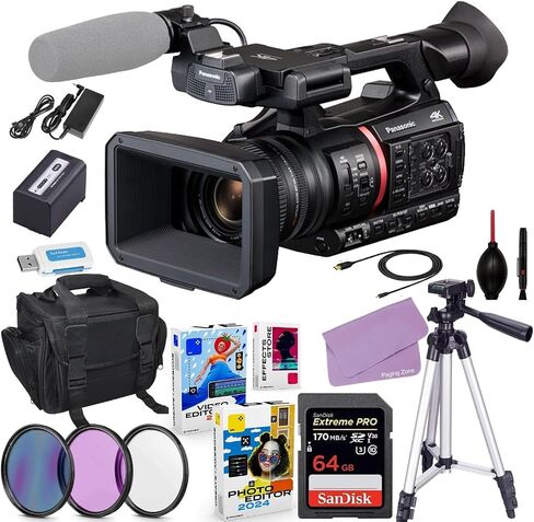 Panasonic AG-CX370 UHD 4K Pro Camcorder Bundle + Accessory Kit Including 64GB Extreme Pro Memory, Filters, Case, Video/Photo Editing Software Package & More (24 Items) (Renewed) in Saudi Arabia