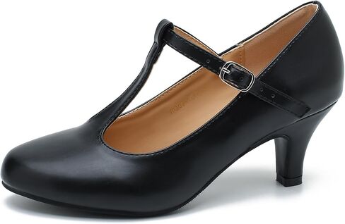 حذاء نسائي بكعب منخفض للقطط من Mary Jane Retro بشريط على شكل حرف T مريح للعمل في المكتب in Kuwait