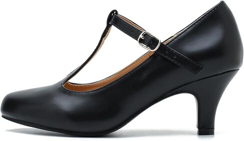 حذاء نسائي بكعب منخفض للقطط من Mary Jane Retro بشريط على شكل حرف T مريح للعمل في المكتب in Kuwait