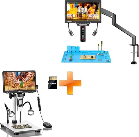 TOMLOV مجهر رقمي بتركيز تلقائي TM3K-AF الحد الأقصى: ذراع مرن 3K مع شاشة + مجهر رقمي TOMLOV DM9 7 بوصة in Kuwait