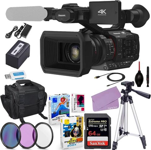 كاميرا الفيديو المحمولة Panasonic HC-X20 4K مع حزمة اتصال غنية + مجموعة ملحقات تتضمن ذاكرة Extreme Pro سعة 64 جيجابايت ومرشحات وحقيبة وحزمة برامج تحرير الفيديو/الصور والمزيد (25 عنصرًا) (متجددة) in Saudi Arabia