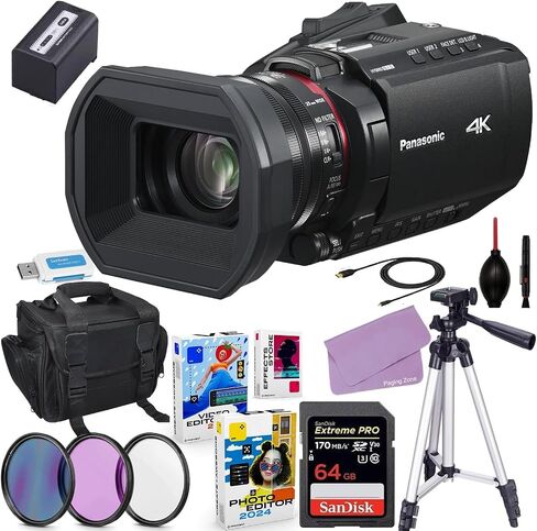 كاميرا فيديو باناسونيك HC-X1200 UHD 4K HDMI مع حزمة تكبير 24x + مجموعة ملحقات تتضمن ذاكرة Extreme Pro سعة 64 جيجابايت، ومرشحات، وحقيبة، وحزمة برامج تحرير الفيديو/الصور والمزيد (18 عنصرًا) (متجددة) in Saudi Arabia