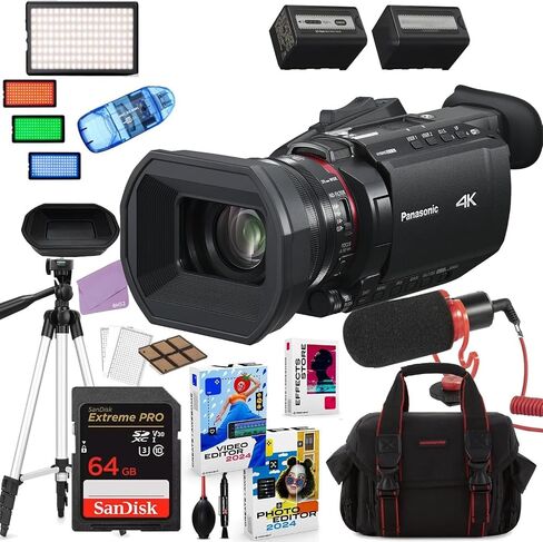Panasonic HC-X1600 UHD 4K HDMI Camcorder with 24x Zoom Bundle + Accessory Package Including 64GB Extreme Pro Memory, LED Video Light, Microphone, Case & More (18 Items) (Renewed) in Saudi Arabia
