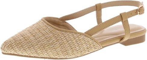 TruFox Women's Slingback Flats Raffia Dress Shoe Comfort Foam Padded Ballet Flats Strap Low Heel in Saudi Arabia