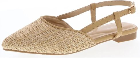 TruFox Women's Slingback Flats Raffia Dress Shoe Comfort Foam Padded Ballet Flats Strap Low Heel in Saudi Arabia