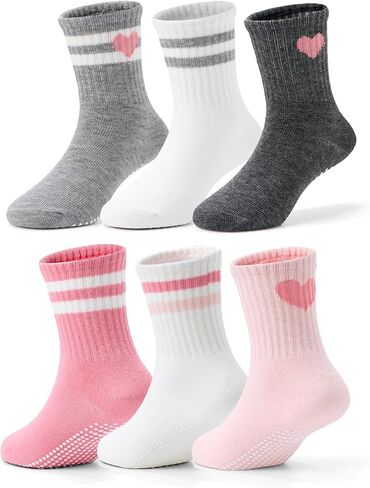 Non-Slip Cotton Toddler Grip Crew Socks with Stripe Heart Animal | Unisex for Baby Boys Girls, Anti Skid Soles in Saudi Arabia