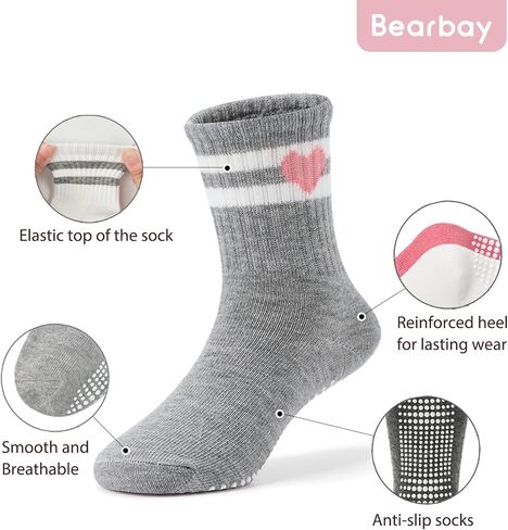 Non-Slip Cotton Toddler Grip Crew Socks with Stripe Heart Animal | Unisex for Baby Boys Girls, Anti Skid Soles in Saudi Arabia