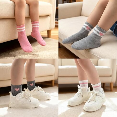 Non-Slip Cotton Toddler Grip Crew Socks with Stripe Heart Animal | Unisex for Baby Boys Girls, Anti Skid Soles in Saudi Arabia