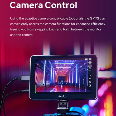 Godox GM7S 4K 1200nit HDMI 7" Ultra Bright Camera Monitor,160°H/160°V Viewing Angle,25 Custom LUT Files,DC/Type-C Power Supply,1920x1200 Higher Resolution,Suitable for Photography,Video Surveillance in Saudi Arabia