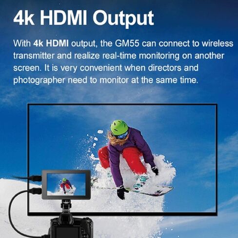 شاشة GODOX GM55 على الكاميرا، شاشة لمس 5.5 بوصة 4K HDMI، زاوية عرض 160 درجة ارتفاع/160 درجة فولت، دقة Full HD 1920x1080، تدعم 25 LUT مخصص ثلاثي الأبعاد، مخرج طاقة 8 فولت/1.5 أمبير للجوال والتقاط الموقع in Kuwait