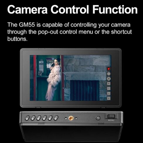 شاشة GODOX GM55 على الكاميرا، شاشة لمس 5.5 بوصة 4K HDMI، زاوية عرض 160 درجة ارتفاع/160 درجة فولت، دقة Full HD 1920x1080، تدعم 25 LUT مخصص ثلاثي الأبعاد، مخرج طاقة 8 فولت/1.5 أمبير للجوال والتقاط الموقع in Kuwait