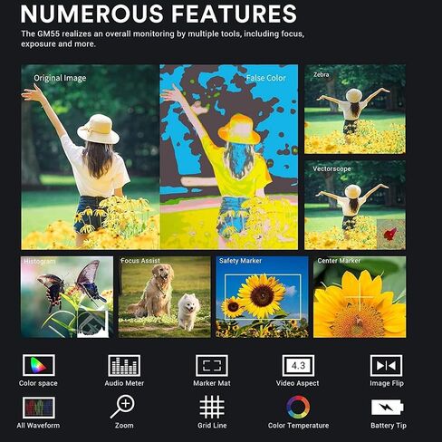شاشة GODOX GM55 على الكاميرا، شاشة لمس 5.5 بوصة 4K HDMI، زاوية عرض 160 درجة ارتفاع/160 درجة فولت، دقة Full HD 1920x1080، تدعم 25 LUT مخصص ثلاثي الأبعاد، مخرج طاقة 8 فولت/1.5 أمبير للجوال والتقاط الموقع in Kuwait