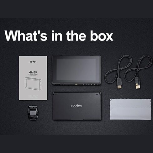 شاشة GODOX GM55 على الكاميرا، شاشة لمس 5.5 بوصة 4K HDMI، زاوية عرض 160 درجة ارتفاع/160 درجة فولت، دقة Full HD 1920x1080، تدعم 25 LUT مخصص ثلاثي الأبعاد، مخرج طاقة 8 فولت/1.5 أمبير للجوال والتقاط الموقع in Kuwait