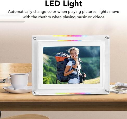 Zopsc 10.1 Inch Digital Picture Frame with LED Lights, USB Port, 8GB Memory, Auto Rotate, for Videos Music Photo, Home Desktop Decor Gift in Saudi Arabia