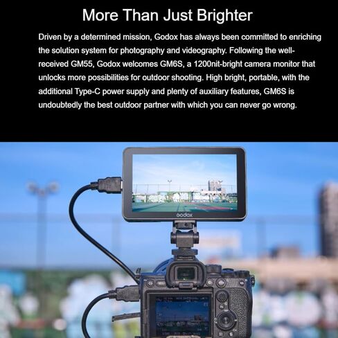 GODOX GM6S 4K HDMI 5.5" Ultra Bright Camera Monitor,1200nit Full HD 1920×1080 Resolution,160°H/160°V Ultra-Wide Viewing Angle,Lithium Battery/DC/Type-C Power Supply,25 Custom 3D LUT in Saudi Arabia