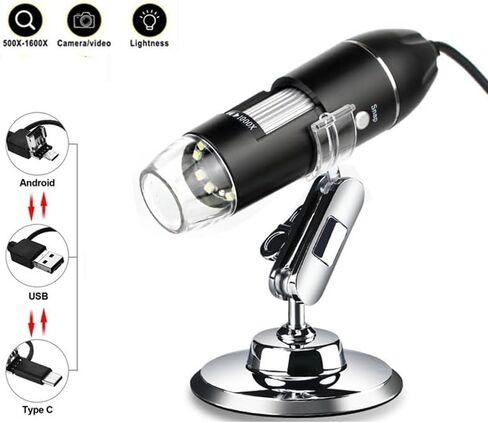 1600X Digital Microscope Camera with 8 LED Lights, Adjustable Magnification, High-Resolution Electronic Magnifier for Science, Inspection, and Education in Saudi Arabia