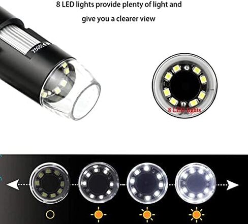 1600X Digital Microscope Camera with 8 LED Lights, Adjustable Magnification, High-Resolution Electronic Magnifier for Science, Inspection, and Education in Saudi Arabia