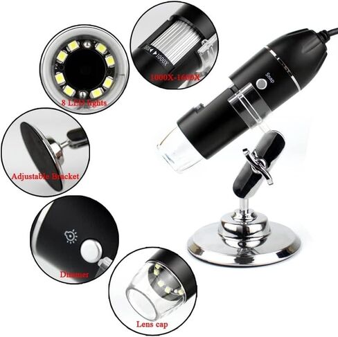1600X Digital Microscope Camera with 8 LED Lights, Adjustable Magnification, High-Resolution Electronic Magnifier for Science, Inspection, and Education in Saudi Arabia