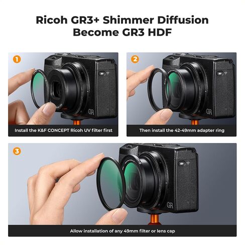 49mm Glimmerglass Shimmer Diffusion 1 Effect Filter + UV Protective Filter for Ricoh GR IIIx + 42-49mm Filter Adapter Ring in Saudi Arabia