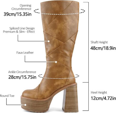 QIV Knee High Platform for Women Chunky Round Toe High Heel Motorcycle Combat Punk Tall Boots with Side Zipper in Kuwait