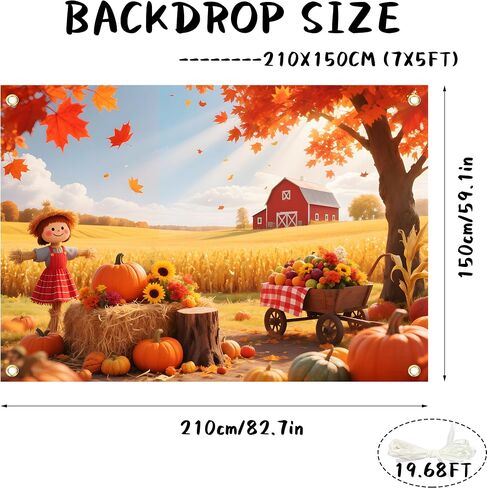 Happy Thanksgiving Banner Backdrop 71x43 Inch Thanksgiving Decorations Maple Leaves Turkey Pumpkin Photo Backdrop Banner Fall Themed Party Decorations with 19.68ft Ribbon in Kuwait