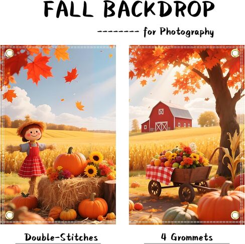Happy Thanksgiving Banner Backdrop 71x43 Inch Thanksgiving Decorations Maple Leaves Turkey Pumpkin Photo Backdrop Banner Fall Themed Party Decorations with 19.68ft Ribbon in Kuwait